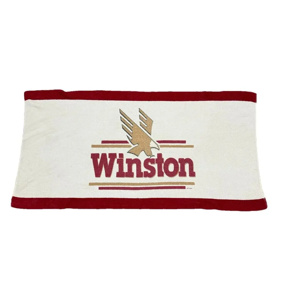Vintage 1980s Winston Cigarette Promotional Terry Cloth Bath Towel Beach Retro